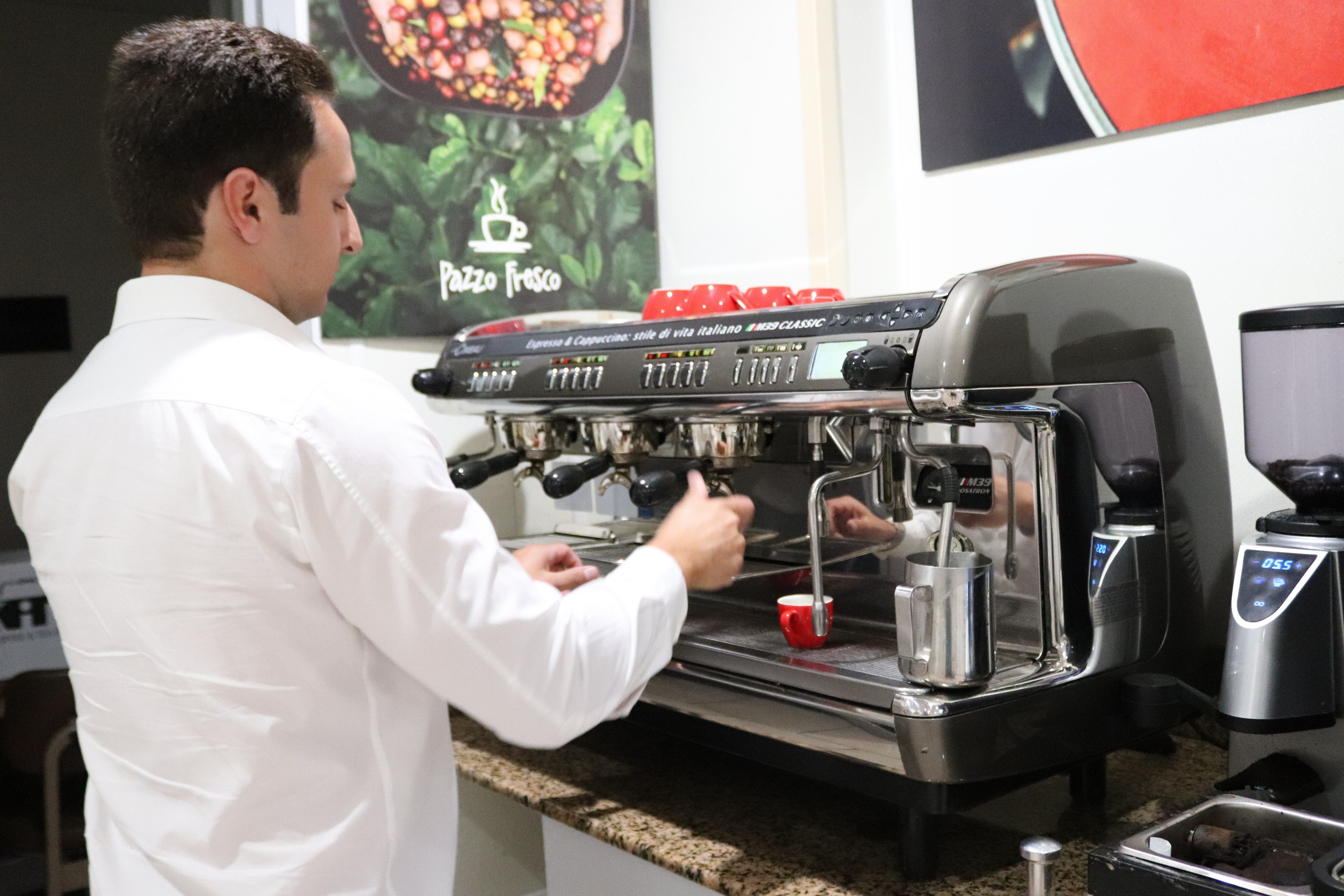 James P. Mihalis at the espresso machine