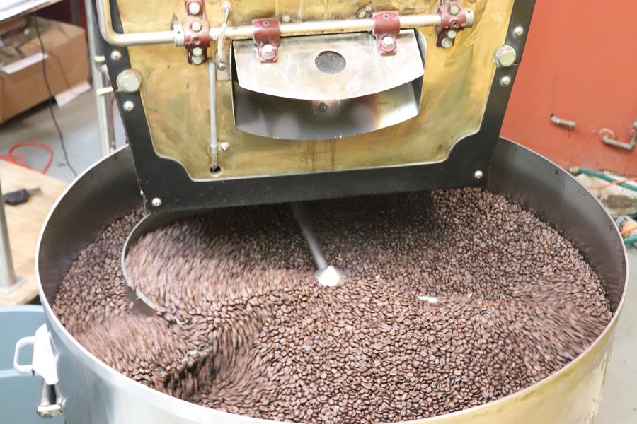 coffee beans cooling in the roaster